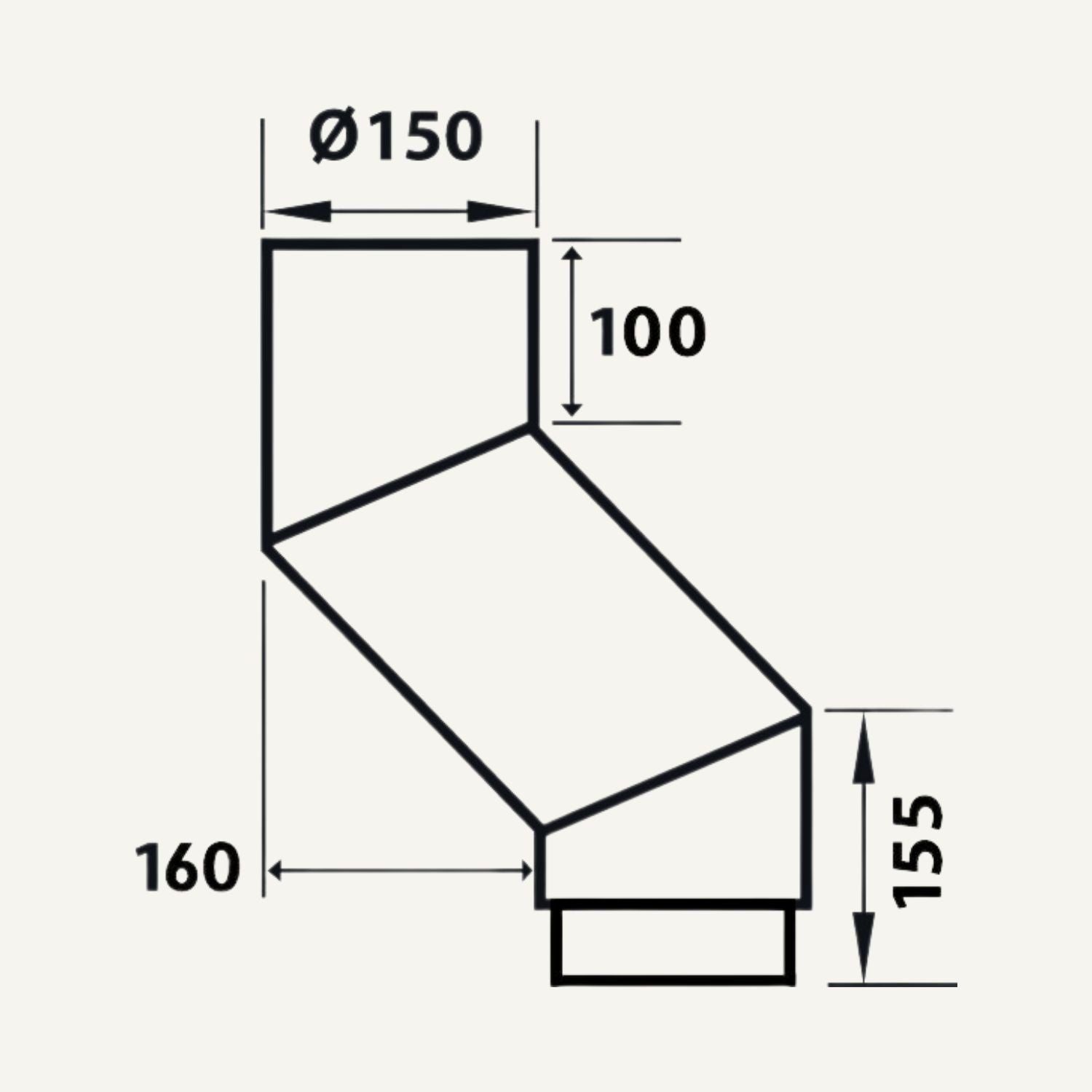 Illustration af S bøjning 160 mm