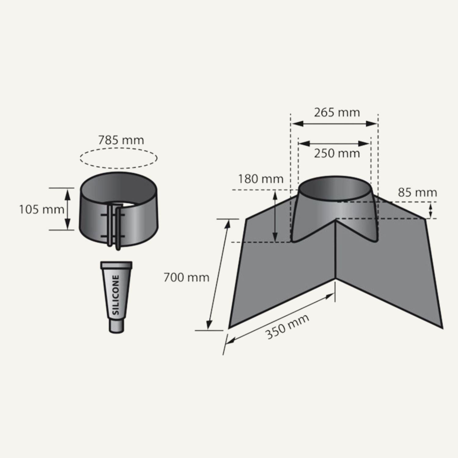 Roof flashing galvanized, ridge, 20° (15-22,5°)