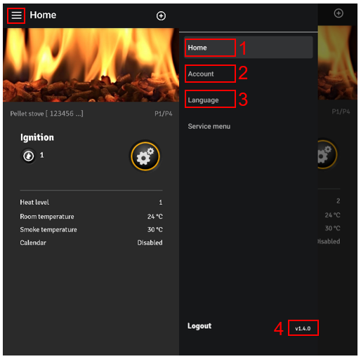 Markering af indstillinger i pilleovns app
