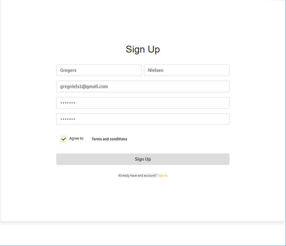 Udfyldte loginoplysninger i Aduro Cloud