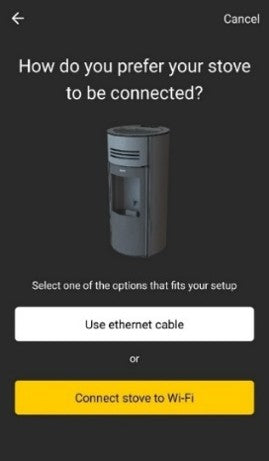 Forbindelse til oven i Aduro Pellet Stove App