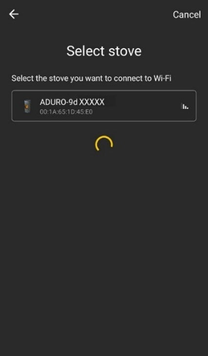 Valg af ovn i Aduro Pellet Stove App