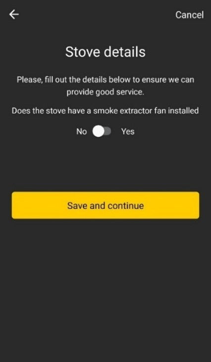 Valg af ovndetaljer i Aduro Pellet Stove App